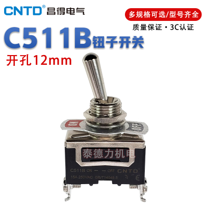 CNTD昌得电器钮子摇臂开关C511B 15A2脚二档小型摇头波动开关昌德