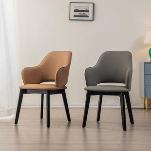 实木椅子意式极简猫爪皮现代简约高端酒店餐椅家用客厅接待靠背椅