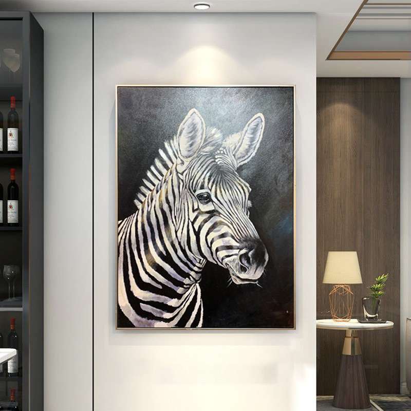 班马装饰画现代简约玄关走廊过道尽头挂画竖版卧室床头动物墙画图片