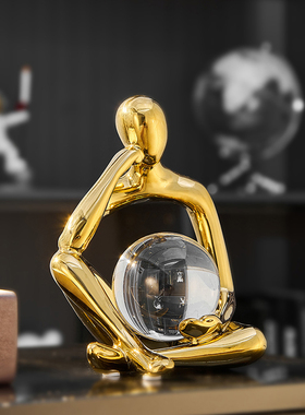 轻奢电镀抽e象人物水晶球摆件家居客厅电视柜酒柜书房书档桌面装