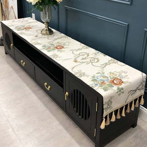 新中式桌旗0902g桌垫中式桌布电视柜台布盖布茶几防尘Z罩盖巾长条