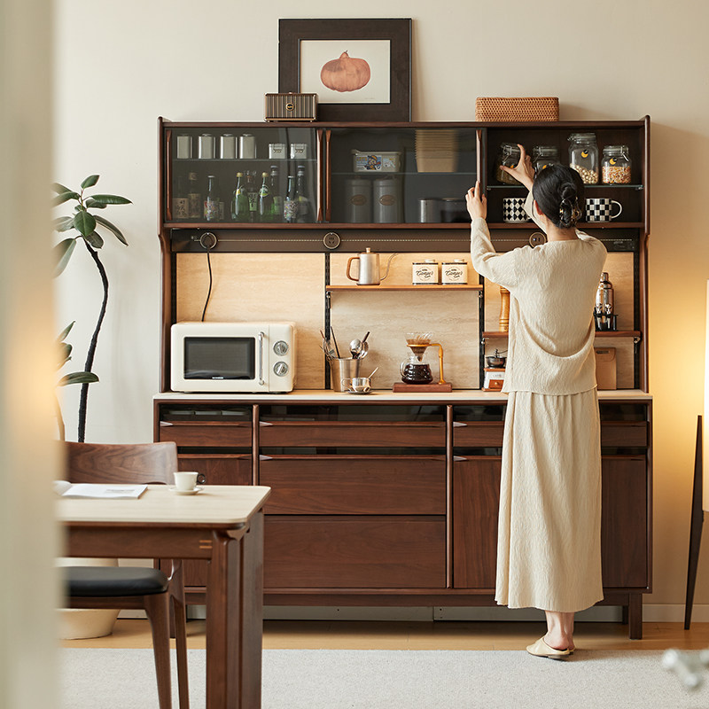 北美黑胡桃木岩板餐边柜多功能储物柜酒柜靠墙一体咖啡收纳茶水柜,住宅家具,餐边柜,淘宝优惠券,粉丝福利购,淘宝优惠卷