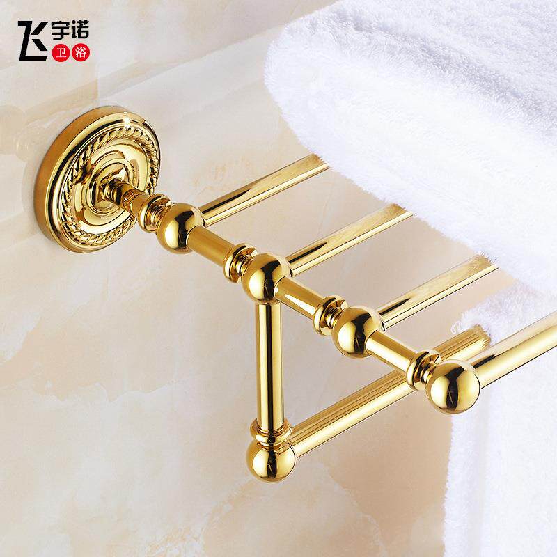 黄铜金色毛巾架套装欧式浴室浴巾置物架卫生间五金卫浴挂件套件
