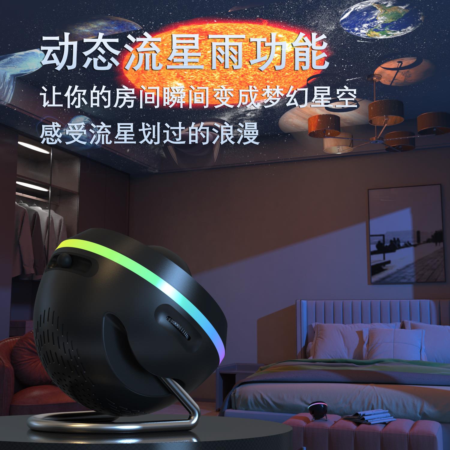 新款爆款外贸太空球动态流星高清投影灯卧室银河星空灯氛围小夜灯