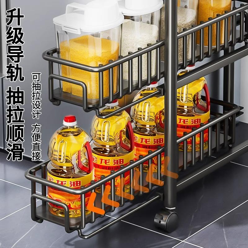 夹缝置物架厨房冰箱侧面窄缝隙抽拉收纳柜拉篮卫生间极窄边小推车
