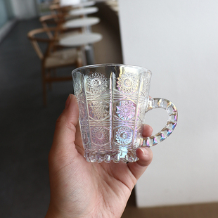 韩国ins风小众同款玻璃咖啡杯碟套装复古下午茶欧式玻璃拿铁杯子