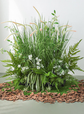 仿真花绿植造景景观室内仿生植物芦苇草丛假花花箱楼梯下场景布置