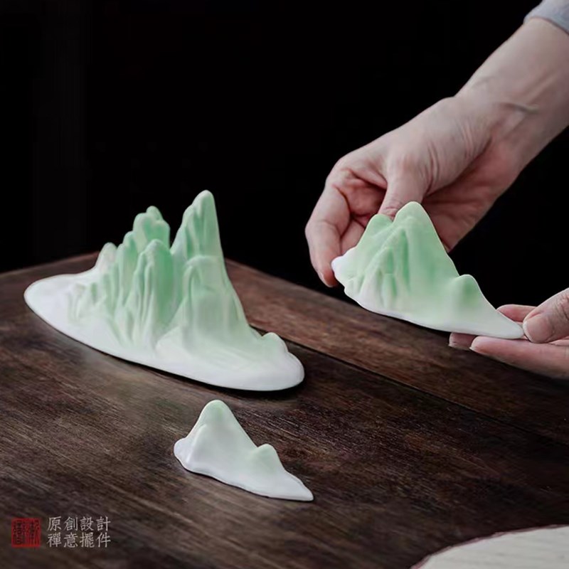 陶瓷假山微景观鱼缸装饰沙盘造景新中式客厅玄关创意江山家居摆件