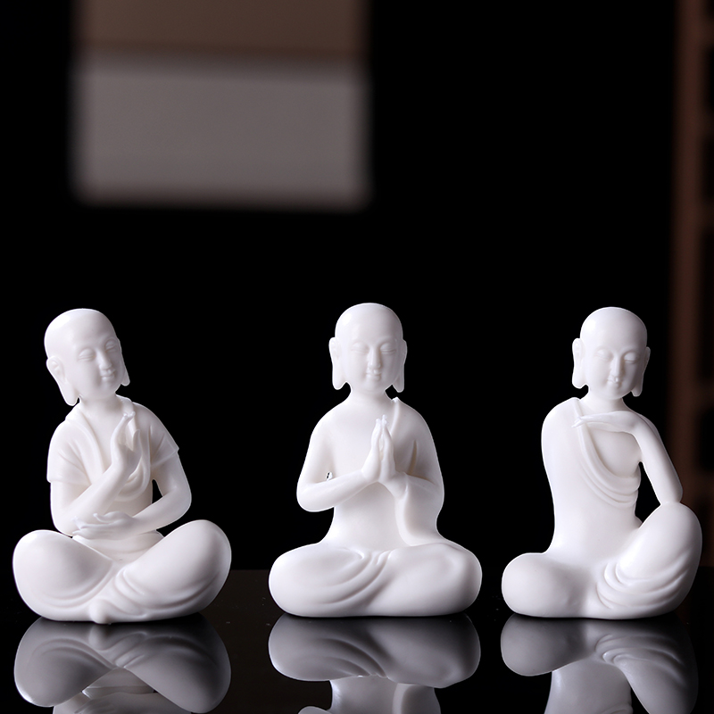 精品德化白玉泥陶瓷小佛创意中式白瓷小和尚禅意家居客厅玄关摆件