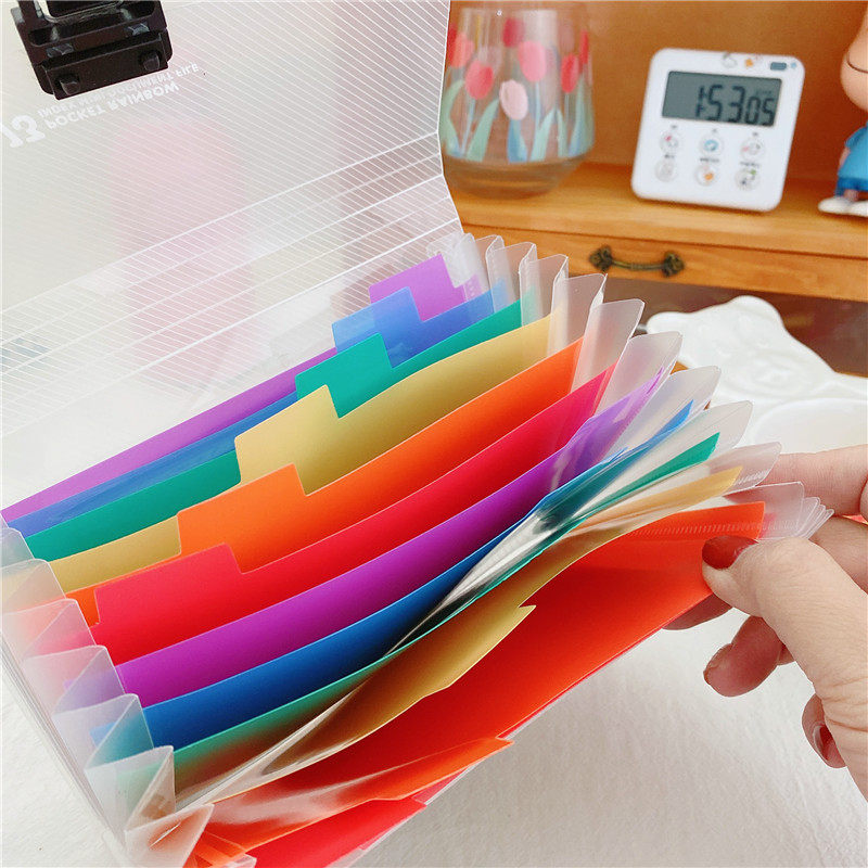 韩国ins简约彩色手账收纳风琴包 小号a6多层票据贴纸资料夹文件袋