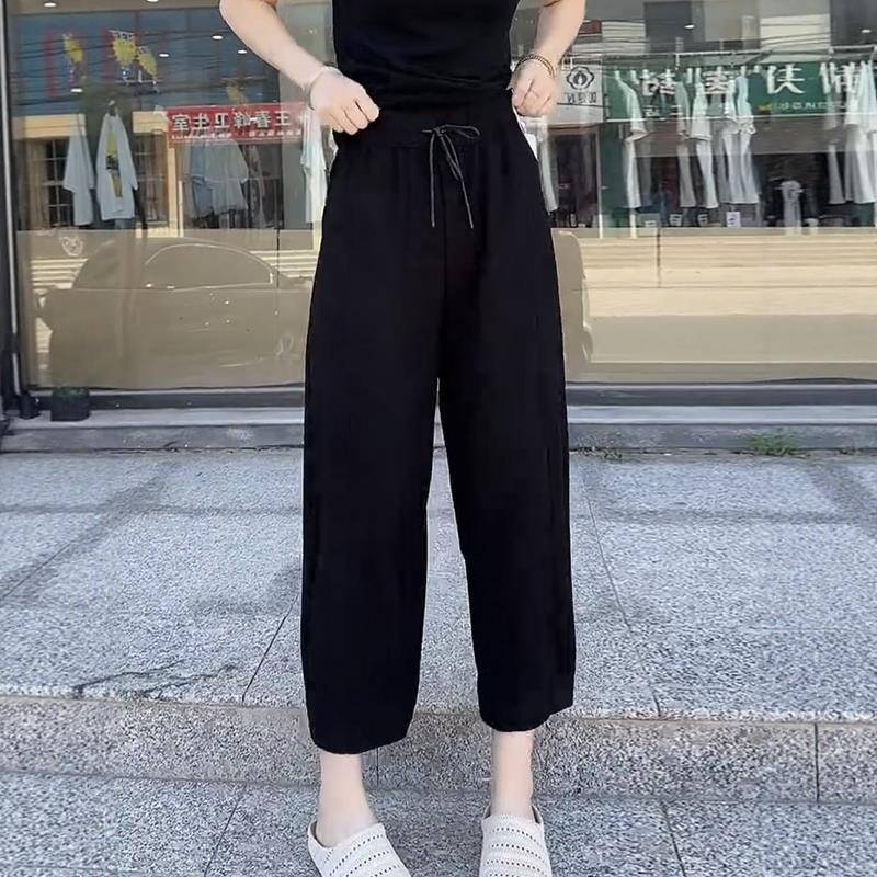 大尺码女装黑色百搭直筒老爹哈伦裤2025夏季薄款高腰显瘦垂感休闲