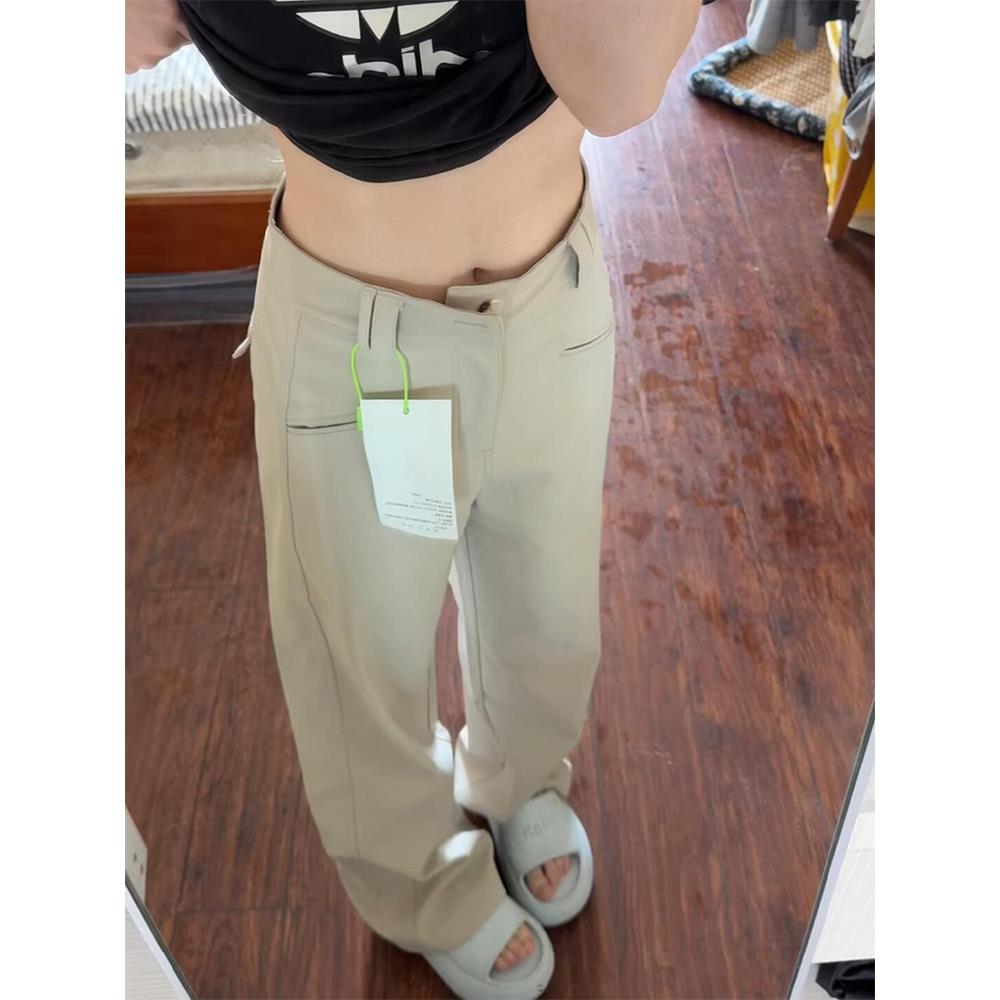 卡其色休闲西裤女垂坠感高级感2025新款夏季胖mm大码工装阔腿裤