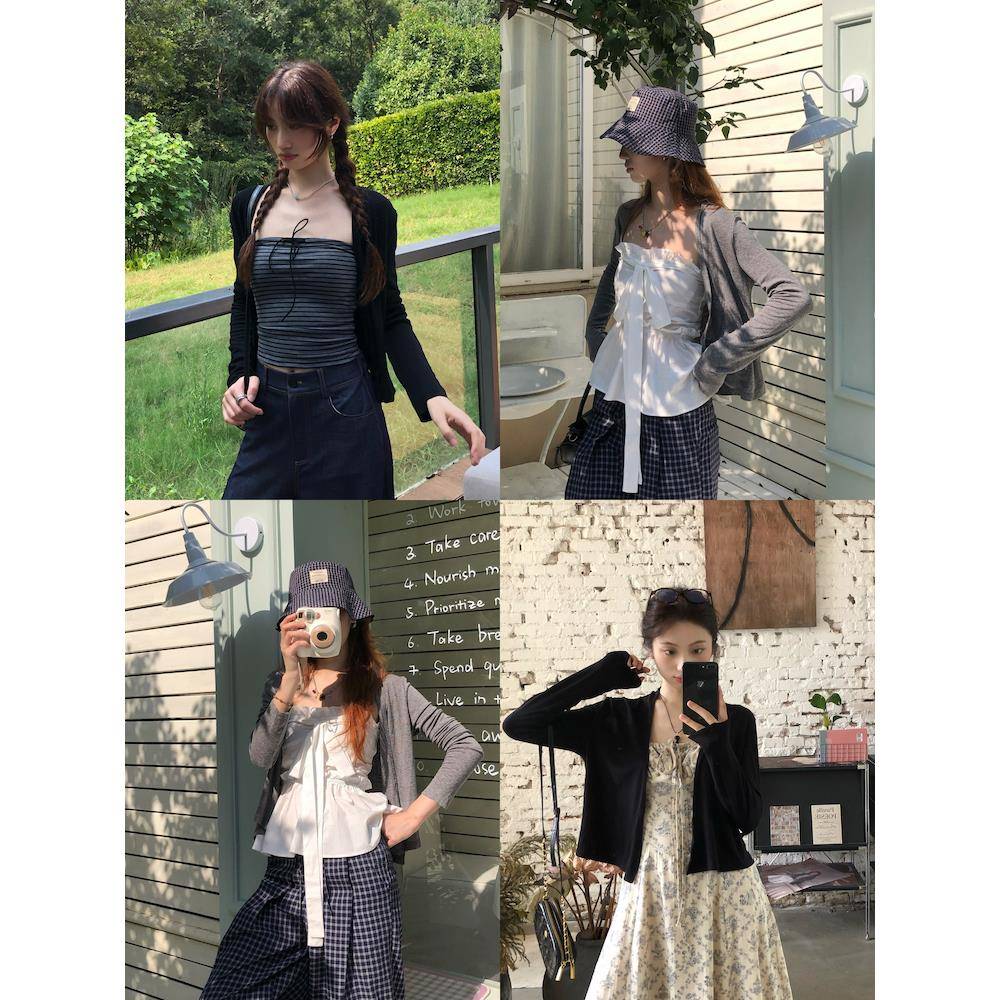 7arewill春夏新款小开衫春夏慵懒风上衣新款针织落肩防晒薄外套女