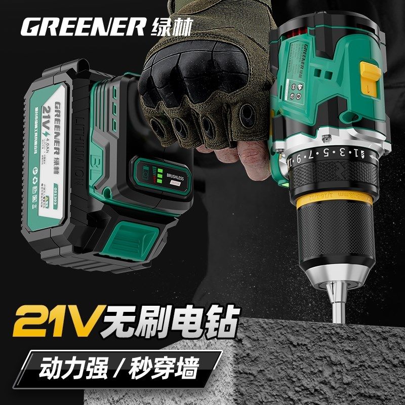 绿林刷手电钻无家用锂电手枪钻电动螺丝刀多功能冲击充电式打墙转