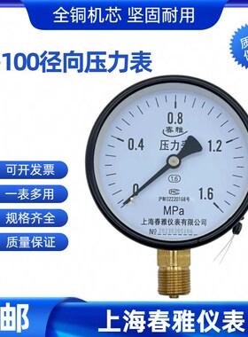 上海春雅仪表Y60Y100测液压油压水压气压径向轴向真空普通压力表