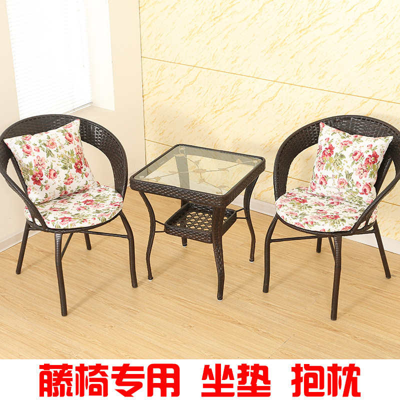 藤椅坐垫抱枕组合圆形棉麻加厚椅垫田园布艺靠枕坐垫可拆洗包邮