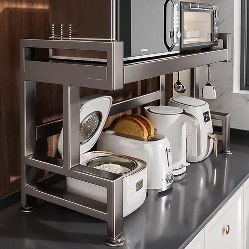 厨房微波炉置物架加长可伸缩多层烤箱支架桌面台面电饭煲收纳架子