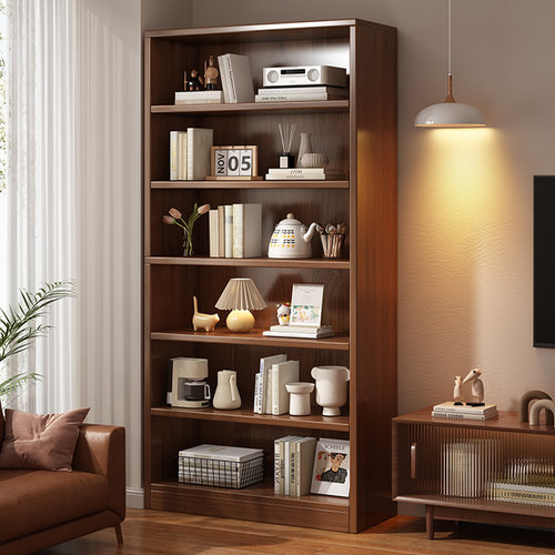 置物架实木家用书架靠墙客厅电视机旁边的储物柜子儿童阅读区书柜