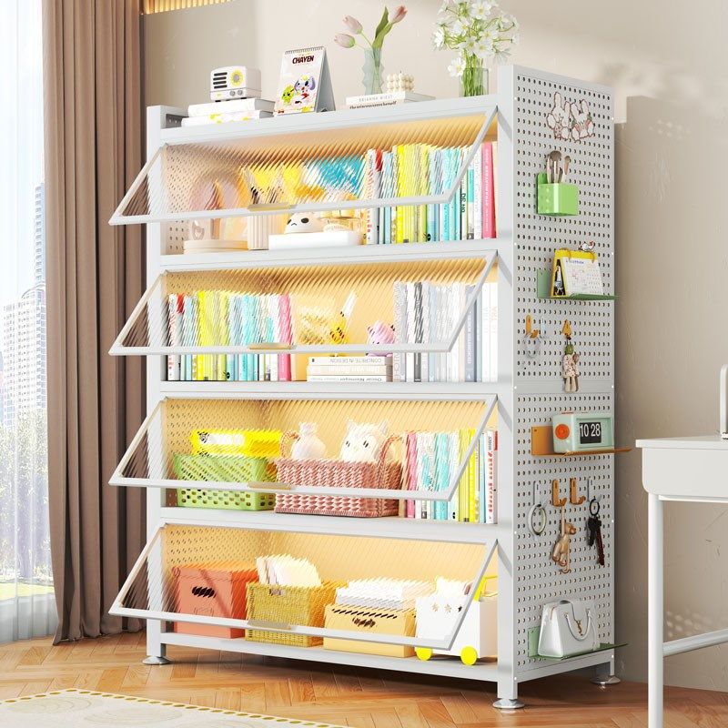 钢制书柜带门儿童书架防尘储物柜家用洞洞板置物架卧室落地收纳柜