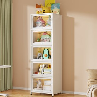 波丽美家用钢制夹缝书柜40CM长痛柜带门玻璃展示柜防尘书架置物架