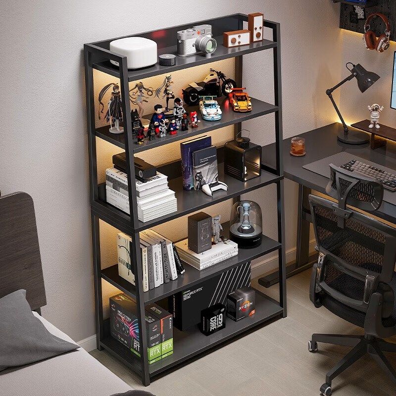 落地收纳架置物架多层书架电竞房电脑桌旁储物柜铁艺梯形展示架子