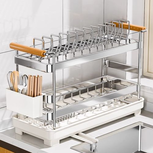 窄款碗盘沥水架304不锈钢厨房置物架双层沥水篮放碗筷碗碟收纳架