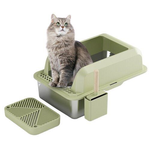 超大号不锈c钢猫砂盆猫厕所防漏猫宠物不锈钢猫咪半封闭猫砂盆带