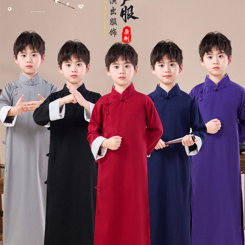 儿童相声大褂说书人元旦演出服装民国风中式长袍幼儿双簧表演马褂