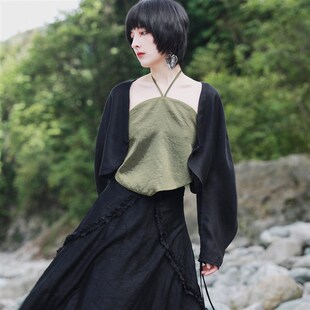 响应呼声单独上架黑绿两色中国风挂脖系带肚兜女短款 吊带上衣内搭