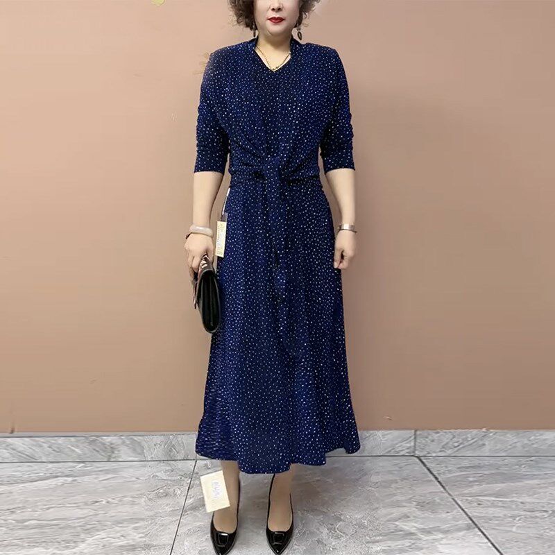 中年妈妈装璀璨星河弹力连衣裙加肥加大码晚礼长裙夏季新款两件套