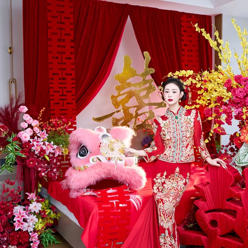 婚房布置套装酒店结婚装饰婚礼男女方新房卧室床头布幔背景氛围感