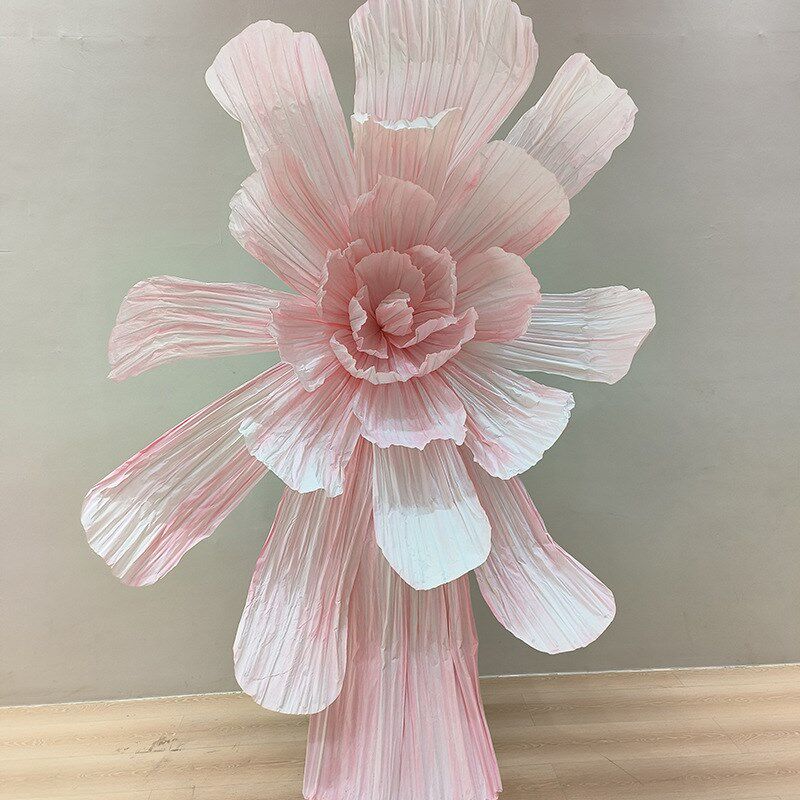 巨型褶皱美塑纸花 橱窗舞台背景布置装饰商M场美陈大型立体纸艺花