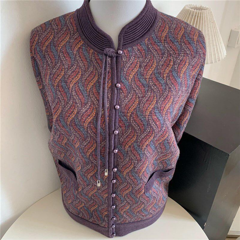 中老年女秋冬装加绒加厚外套洋气夹克衫上衣妈妈装国风保暖开衫