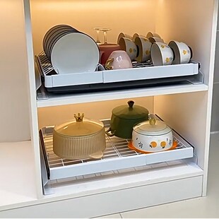 伸缩拉篮厨房沥水碗碟架放碗w盘架双层抽屉式 多功能橱柜内置置物