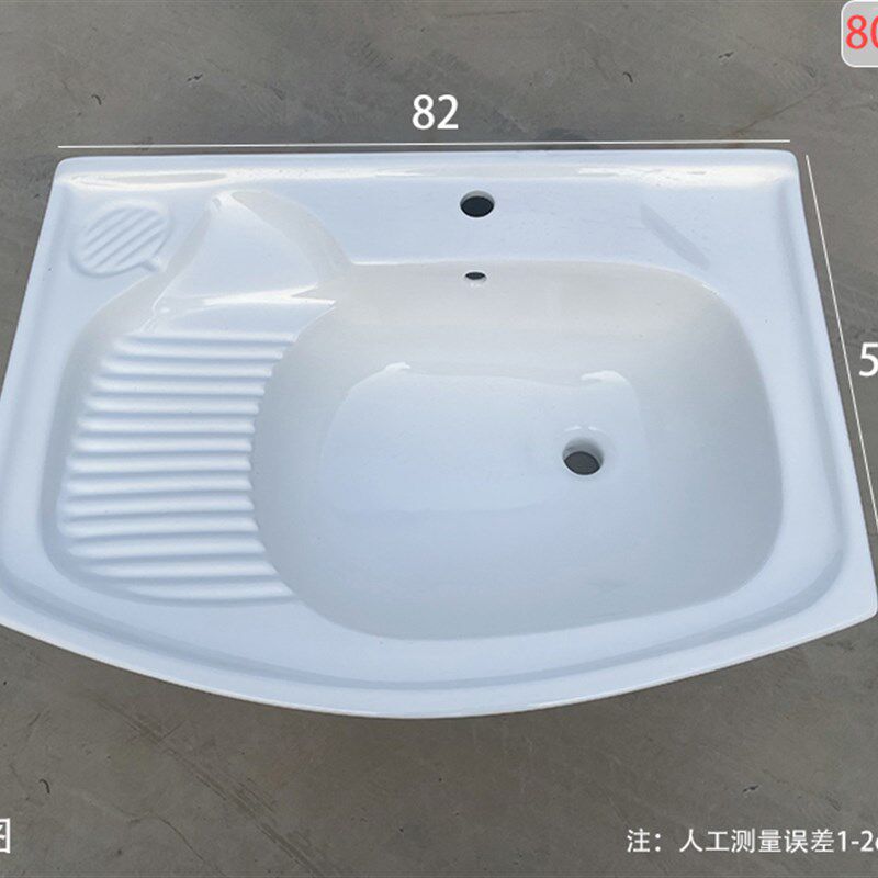 卫生间老式大肚盆洗衣池台盆一体陶瓷浴室柜盆半嵌入洗衣盆搓衣板