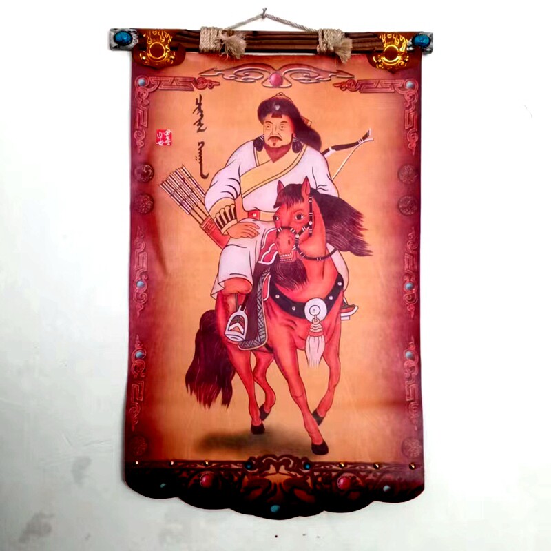 蒙古皮画内蒙e古特色工艺品装饰画成吉思汗挂画轴蒙古包饭厅装饰