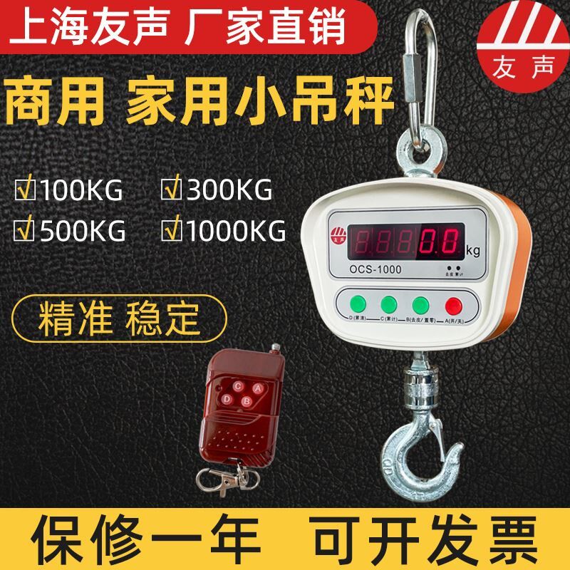 友声电子小吊秤300kg 500kg 1000kg吊钩秤OCS吊秤吊磅高精度0.2kg