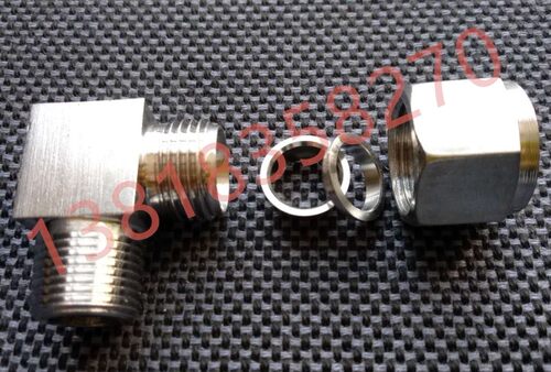 大规格3/4铜硬管304不锈钢双卡套M14直角90度终端弯头弯管接头