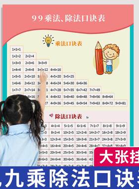 乘法口诀表随身剩法口决陈法口诀表墙贴教具天天练二年级教学九九