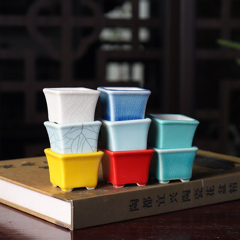 暖暖花器/精品手工釉盆/陶瓷拇指花盆豆盆超小/多肉花盆/正方形