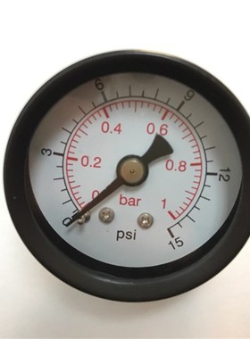 轴向微压气压表 压力表 直径40mm 压力0-15psi 1bar 铜螺纹pt1/8