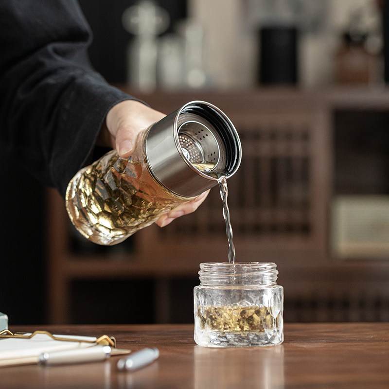 原矿水晶茶水g分离泡茶杯琉璃质感全手工打磨个人玻璃茶杯高档送