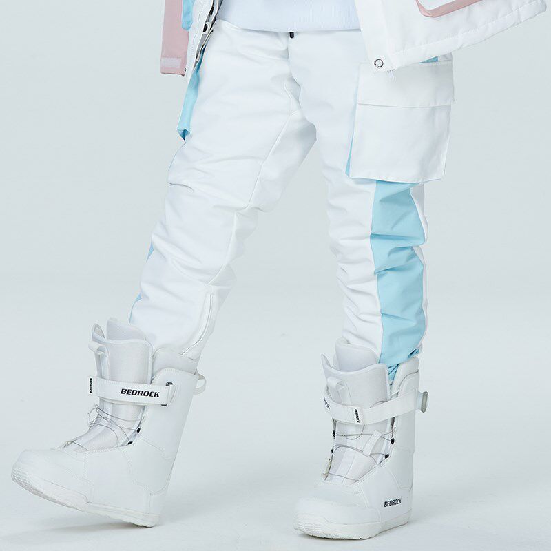 22新品工装拼色滑雪裤男女款防风防水保暖透气休闲松紧抽绳冲锋裤