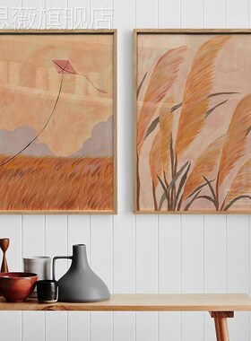 网红布纸爱玄进h门关北装沙饰画橙色田园风景挂画欧风客厅发有背