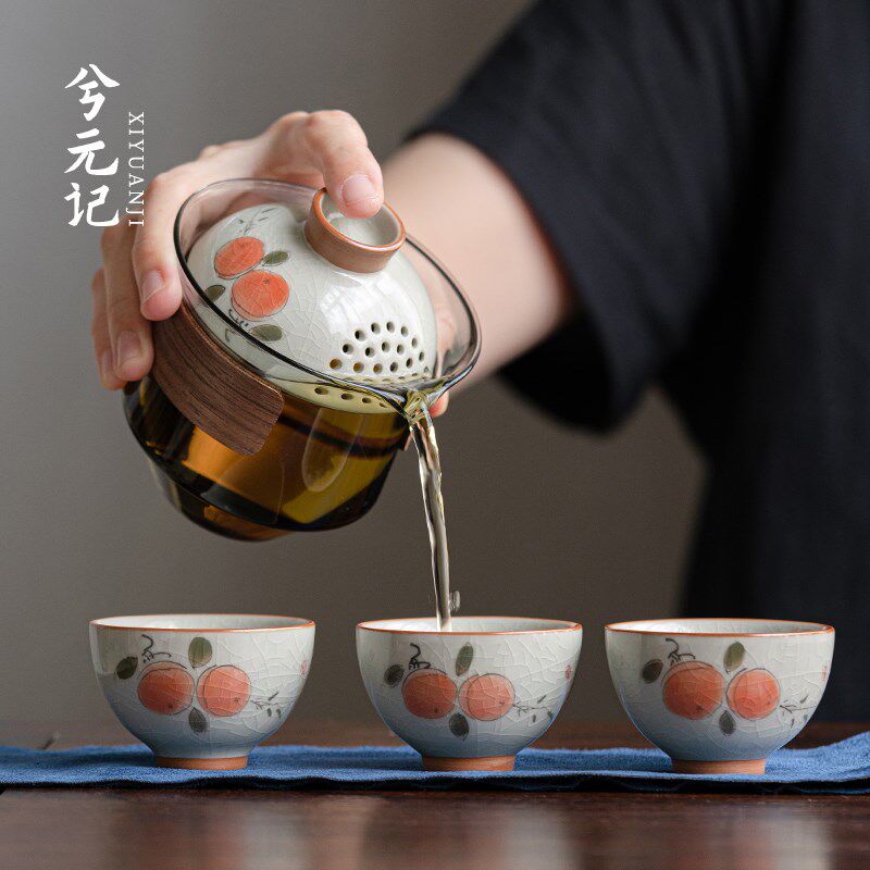 兮元记玻璃盖碗茶杯单个手抓壶旅行茶具便携X套装泡茶小套图片