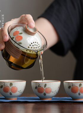 兮元记玻璃盖碗茶杯单个手抓壶旅行茶具便携X套装泡茶小套