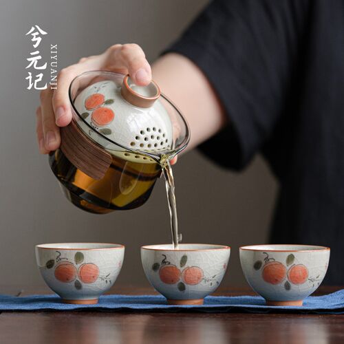 兮元记玻璃盖碗茶杯单个手抓壶旅行茶具便携X套装泡茶小套