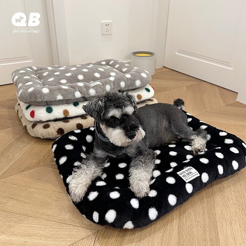 宠物狗狗猫咪毛绒秋冬季加绒保暖羽绒棉狗窝垫子波点床垫雪纳瑞