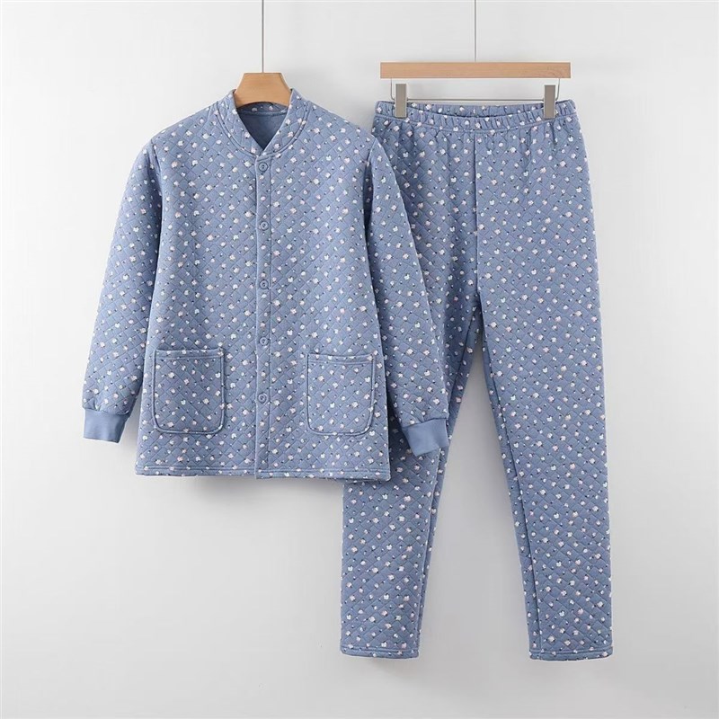 中老年女纯棉开衫保暖衣套装妈妈加肥宽松版三保暖家居服睡衣睡裤