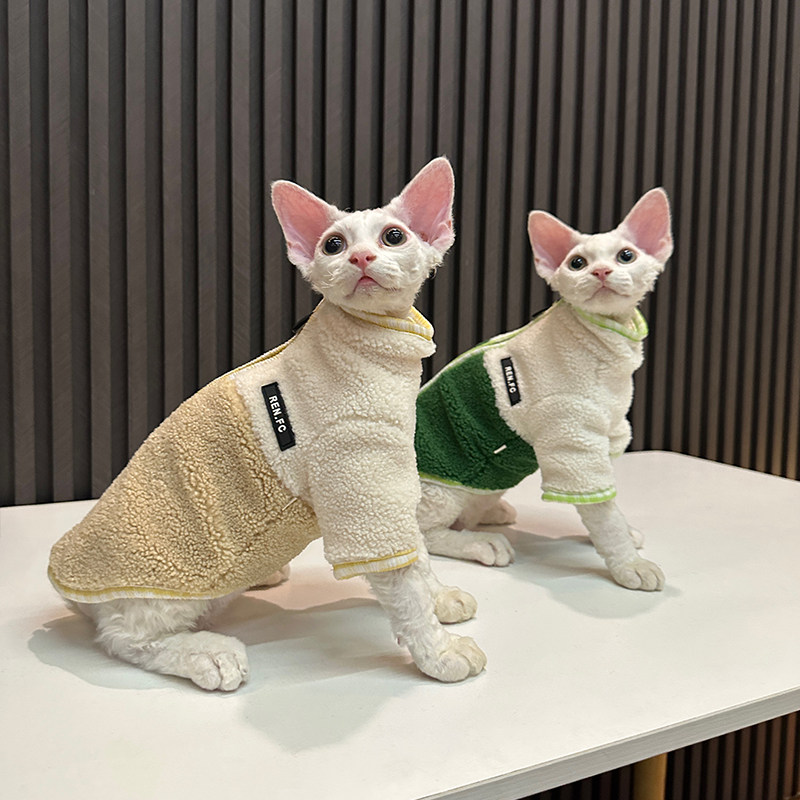 双层加厚保暖柔软夹克卫衣任发财无毛猫衣服斯芬克斯猫德文衣服